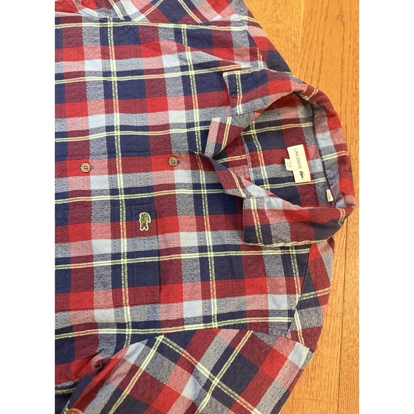 Lacoste Other - Lacoste Classic Fit Blue Red Plaid Short Sleeve Button Down Shirt Sz 40 Medium